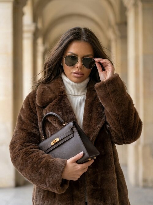 Yara faux fur long jacket brown Yara faux fur long jacket brown