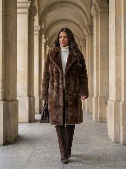 Yara faux fur long jacket brown Yara faux fur long jacket brown