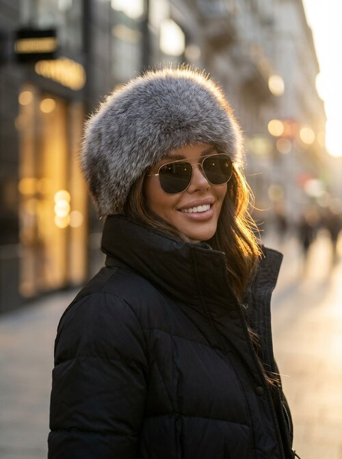 faux fur headband light grey