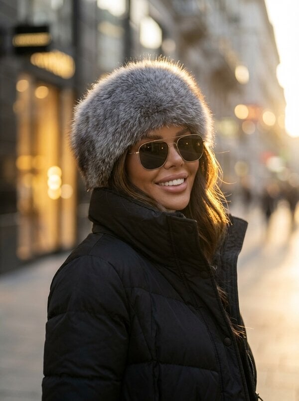 faux fur headband light grey