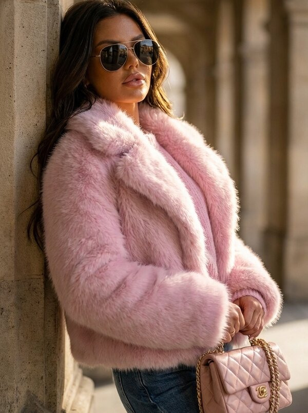 Pink fur coat