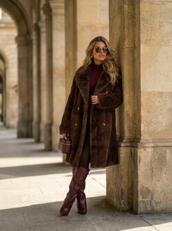 Yara faux fur long jacket brown