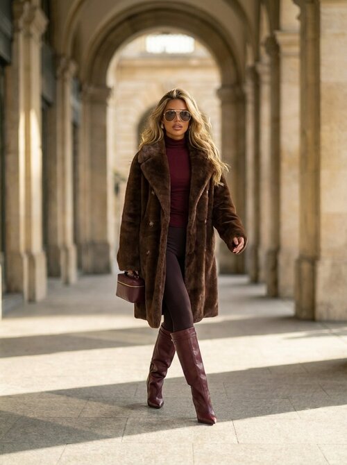 Yara faux fur long jacket brown Yara faux fur long jacket brown