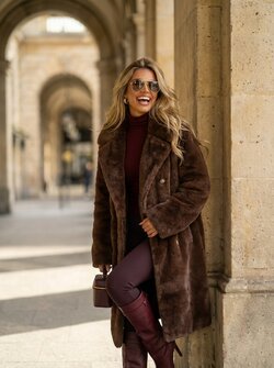 Yara faux fur long jacket brown