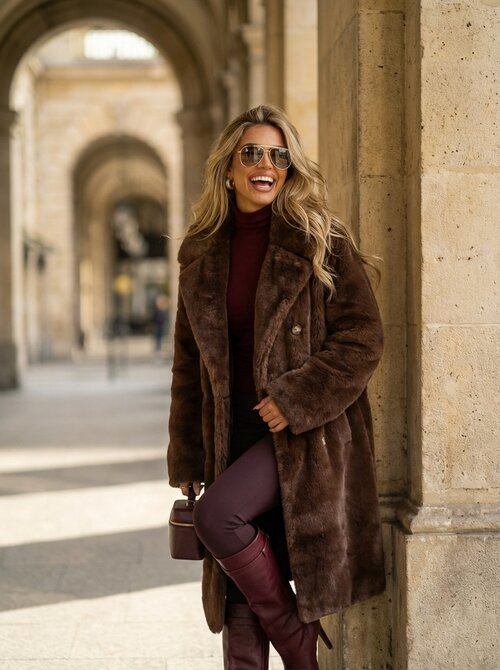 Yara faux fur long jacket brown Yara faux fur long jacket brown
