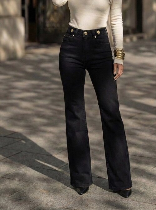 Koko black flare jeans gold buttons Koko black flare jeans gold buttons