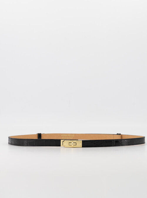 Croco leather belt black