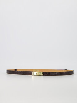 Croco leather belt Dark brown