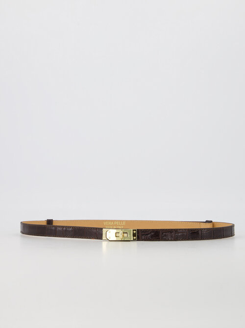 Croco leather belt Dark brown