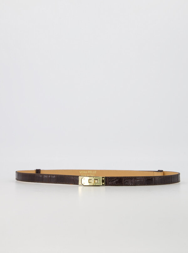 Croco leather belt Dark brown