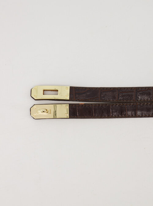 Croco leather belt Dark brown