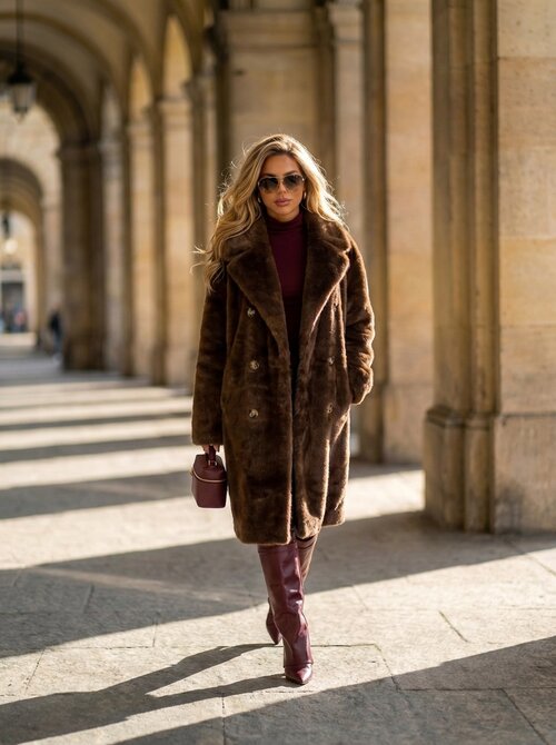Yara faux fur long jacket brown Yara faux fur long jacket brown