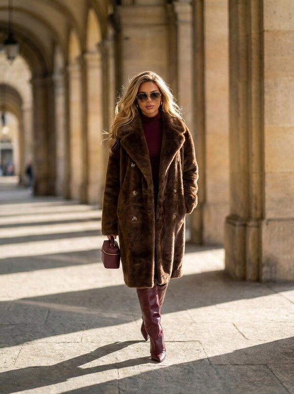 Yara faux fur long jacket brown