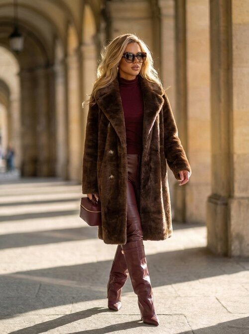 Yara faux fur long jacket brown Yara faux fur long jacket brown