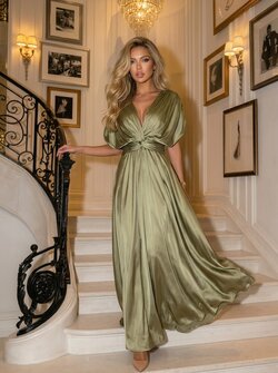Amelie maxi dress satin olive