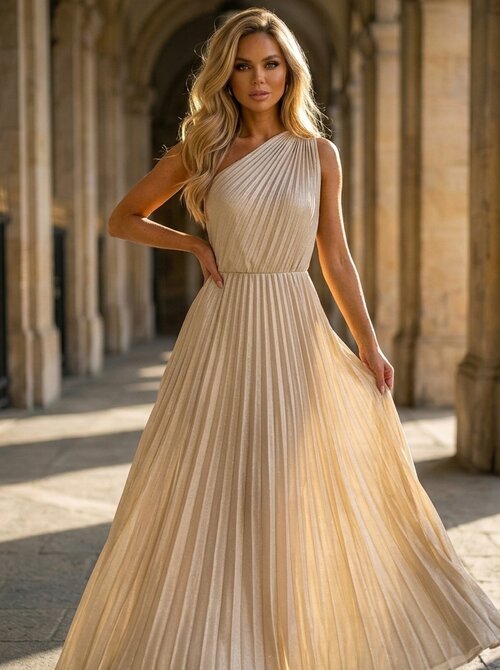 Lindsay one shoulder lurex dress gold