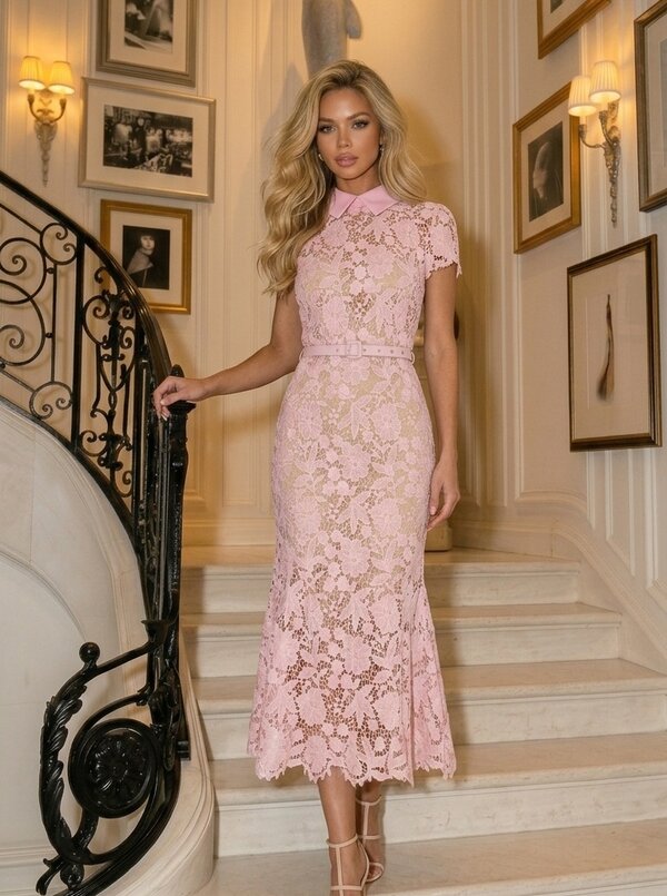 Kathy pink lace dres incl belt
