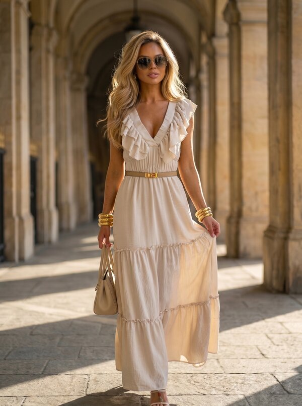 Daisy ruffle dress beige
