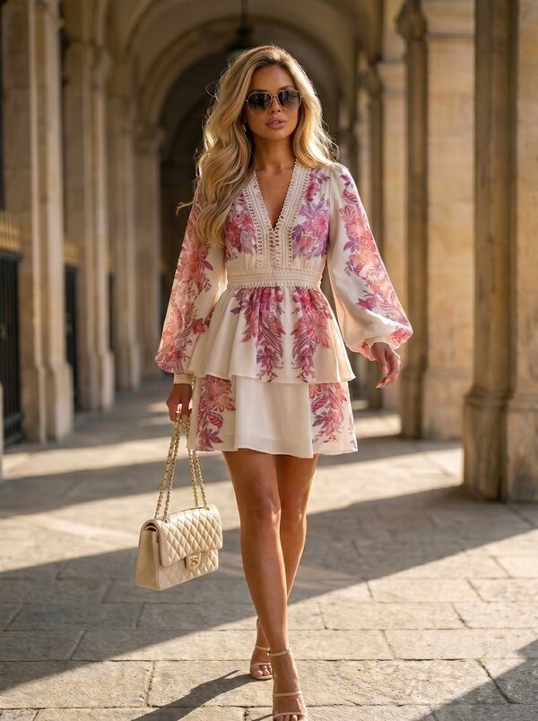 Zola dress creme printed
