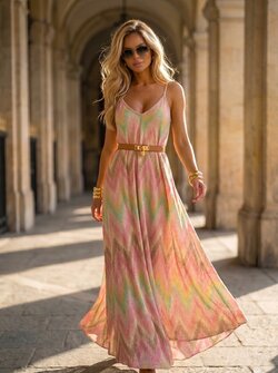 Channah dress zigzag soft pink & green Channah dress zigzag soft pink & green