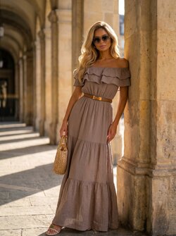 Christa offshoulder dress taupe