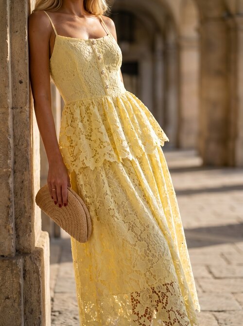 Christina lace dress yellow Christina lace dress yellow