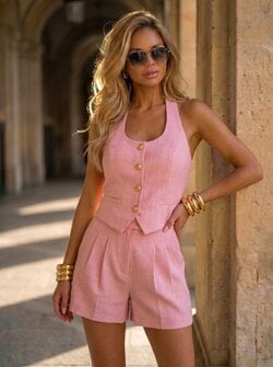 Rosa  gilet set pink