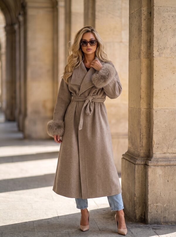 Noelle fur coat taupe