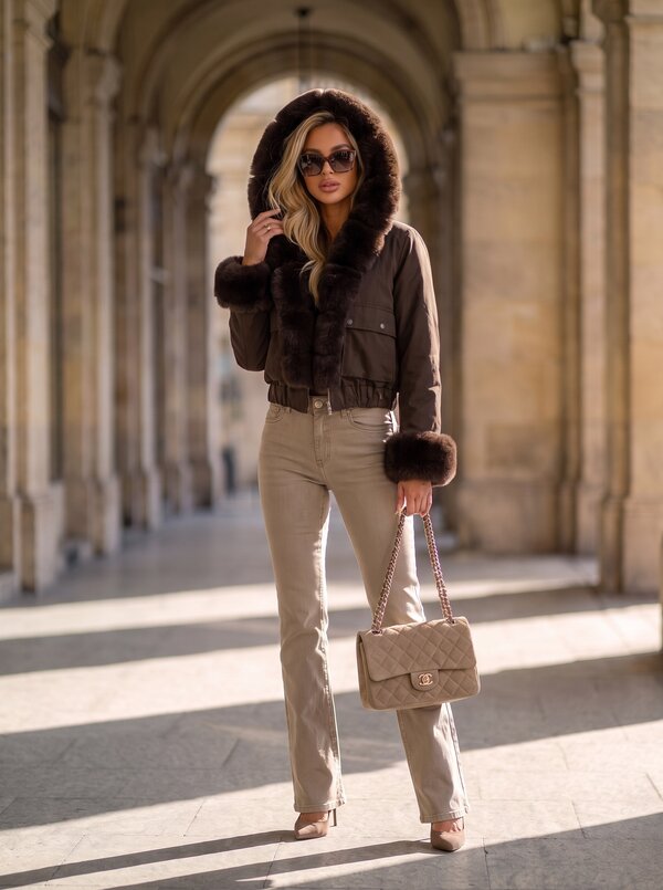 Elara faux fur jacket brown