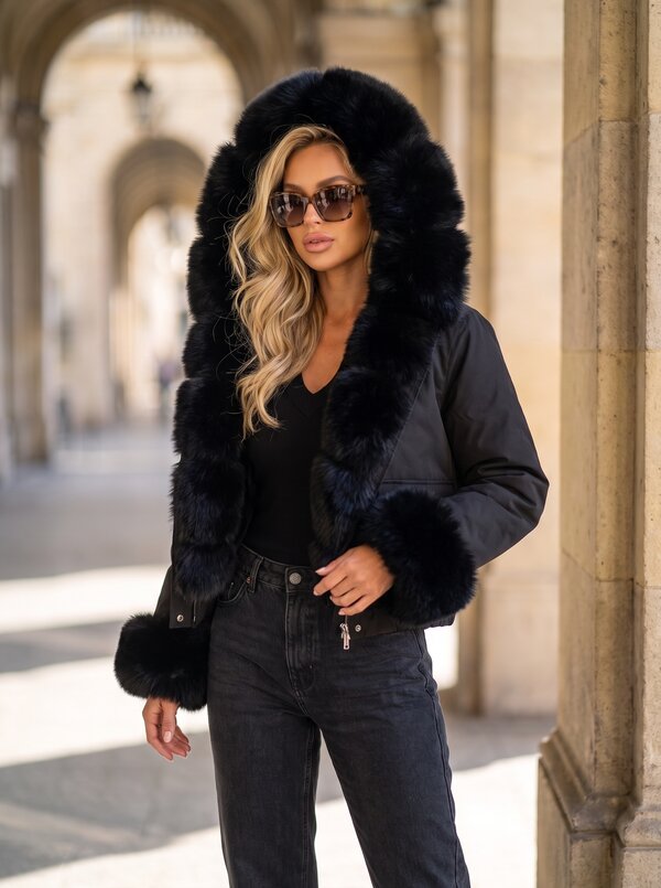 Elara faux fur jacket black