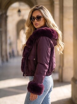 Elara faux fur jacket plum Elara faux fur jacket plum