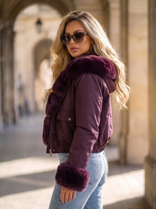 Elara faux fur jacket plum Elara faux fur jacket plum