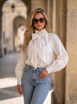 High neck bow blouse white High neck bow blouse white