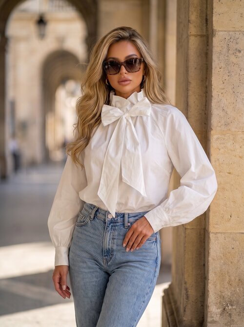 High neck bow blouse white High neck bow blouse white