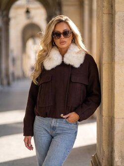 Faux fur collar jacket brown Faux fur collar jacket brown