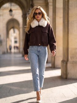 Faux fur collar jacket brown Faux fur collar jacket brown