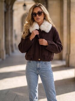 Faux fur collar jacket brown Faux fur collar jacket brown