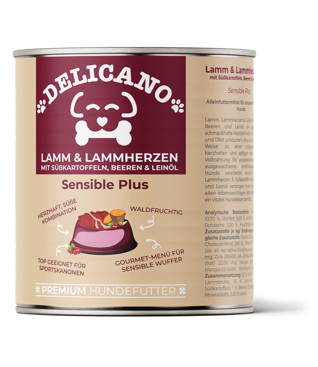 Delicano DeliCano Lamm & Lammherzen mit Süßkartoffeln, Beeren & Leinöl 800g