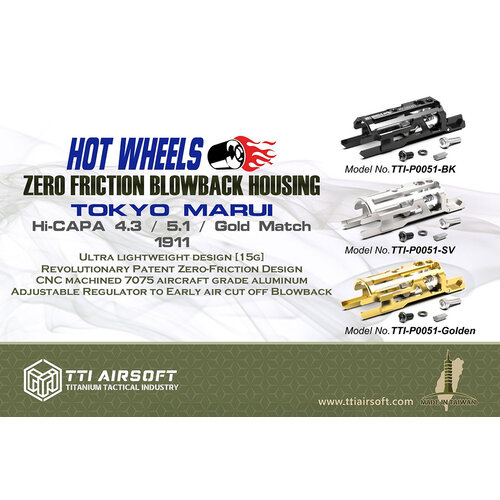 TTI Hot Wheels series TM Hicapa /1911 7075 CNC Zero Friction light weight Blowback housing -Gold TTI Hot Wheels series TM Hicapa /1911 7075 CNC Zero Friction light weight Blowback housing -Gold