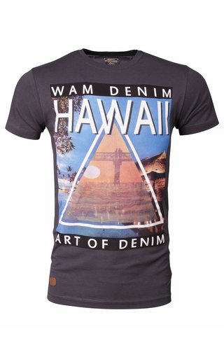 WAM DENIM Wam Denim t-shirt met Hawaii opdruk grijs 79208 WAM DENIM Wam Denim t-shirt met Hawaii opdruk grijs 79208