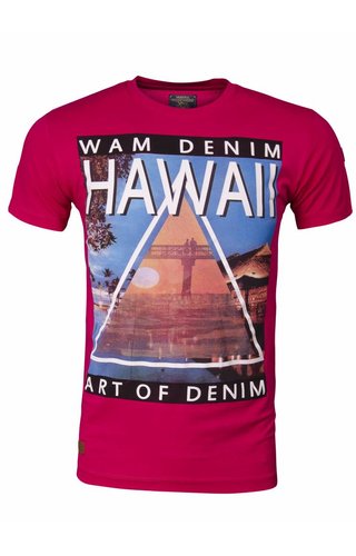 WAM DENIM Wam Denim t-shirt fuchsia met Hawaii opdruk WAM DENIM Wam Denim t-shirt fuchsia met Hawaii opdruk