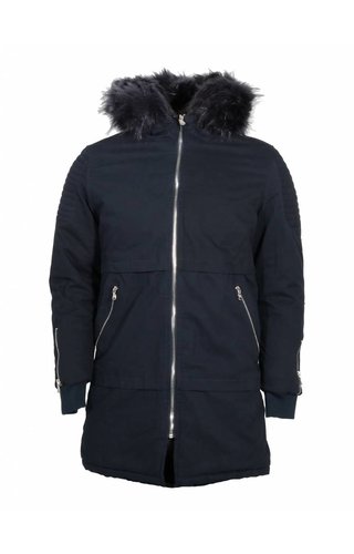 Wam Denim winterjas blauw zwart parka Wam Denim winterjas blauw zwart parka