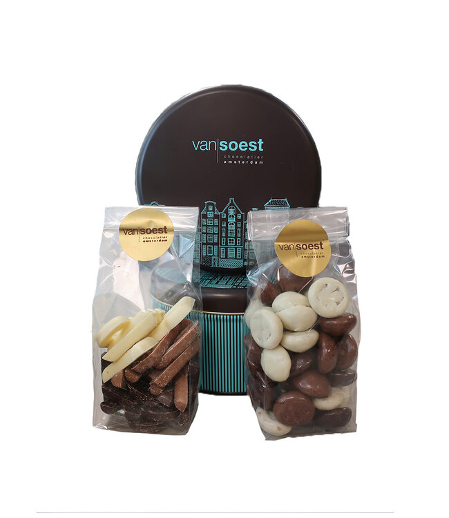 Tin filled with chocolates for Sinterklaas