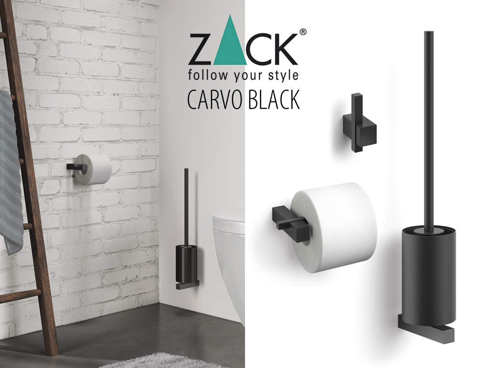 Samenstelling Trillen dun CARVO basispakket zwart - toiletrolhouder, handdoekhaak, toiletborstel -  Bath & Living