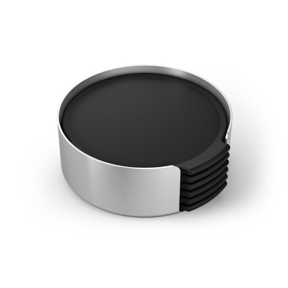 Zack Norta glass coaster with holder black and matte stainless steel