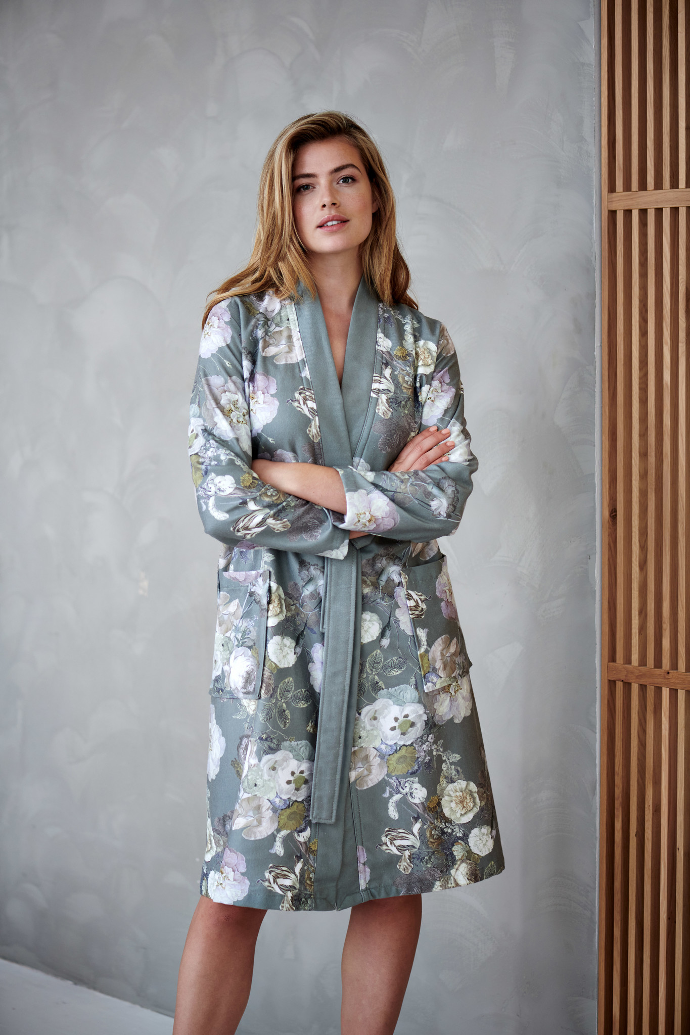 Vandyck Abbey bathrobe (BAGE22201) - color Sage Green - flowers - Bath ...