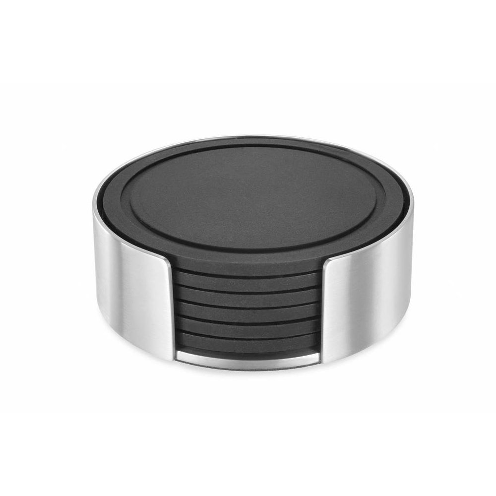 Zack Vetro glass coaster with holder brushed stainless steel and