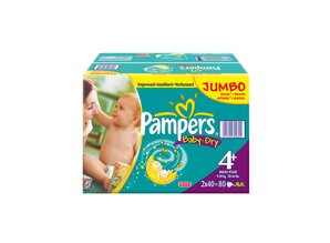 PAMPERS BABY DRY 4+ MAXI PLUS JUMBO