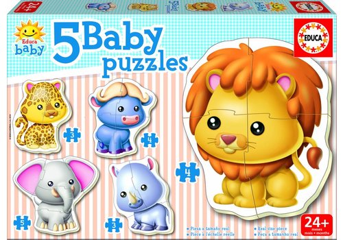  Educa 5 puzzles d'animaux sauvages - 3, 4 et 5 pièces 