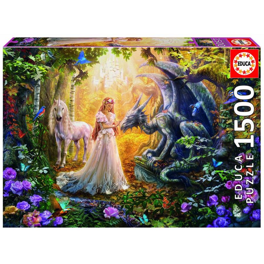 Dragon, princesse et licorne - puzzle de 1500 pièces-1